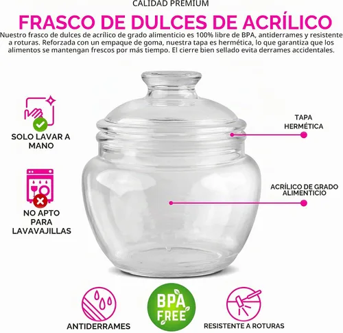 Vista 2 de Modern Innovations Tarro de dulces y galletas de 40 onzas con tapa, tarro de boticario transparente de acrílico premium, decoración de bodas