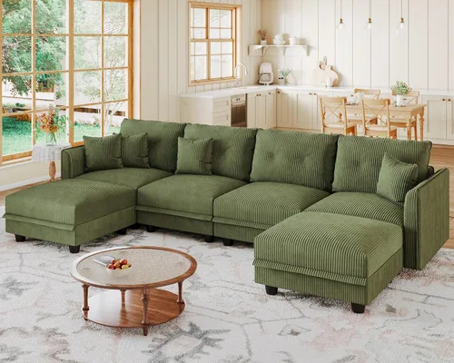 Vista 51 de LLappuil Sofá Seccional Modular con Asientos de Almacenamiento, Sofá Modular Convertible de Pana Chaise para Sala de Estar, Sofás de 5 Plazas con 3
