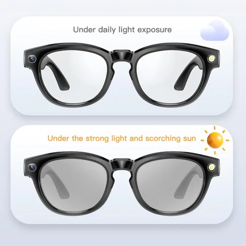 Vista 6 de PUSOKEI Lentes de cámara de 2 MP, lentes inteligentes con traductor AI con aplicación, gafas de sol de audio con cámara, traducción de 11 idiomas