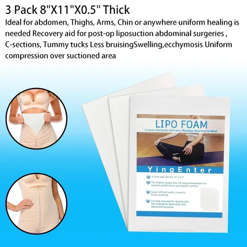 Vista 4 de Paquete de 3 almohadillas de espuma Lipo para uso postoperatorio para uso con cirugía posliposucción, aplanamiento de compresión abdominal