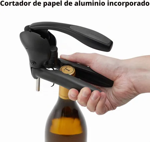 Vista 3 de Rabbit - Sacacorchos de palanca para vino con cortador de papel de aluminio incorporado Negro
