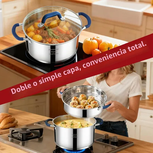 Vista 3 de ARC - Olla de acero inoxidable de 6 cuartos con cesta de vapor, lista para inducción