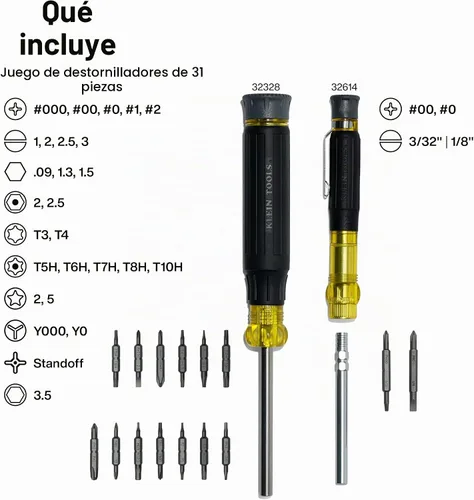 Vista 2 de Klein Tools 80209 Juego de destornilladores multipuntas de precisión, 31 piezas, mango de agarre acolchado, puntas para reparación de productos