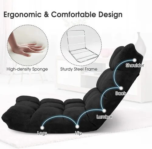 Vista 5 de Giantex Silla de piso plegable con soporte de espalda, 14 posiciones ajustables, cama plegable acolchada, sofá reclinable, silla de piso
