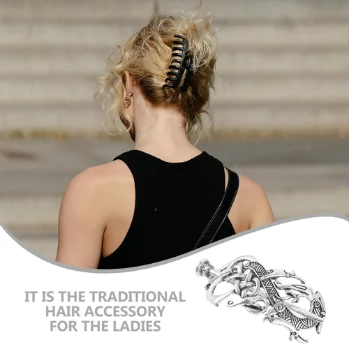 Vista 7 de Lurrose Pinzas para el cabello con diseño de dragón vikingo, pinza para el cabello, aleación irlandesa con palo, para mujer y hombre