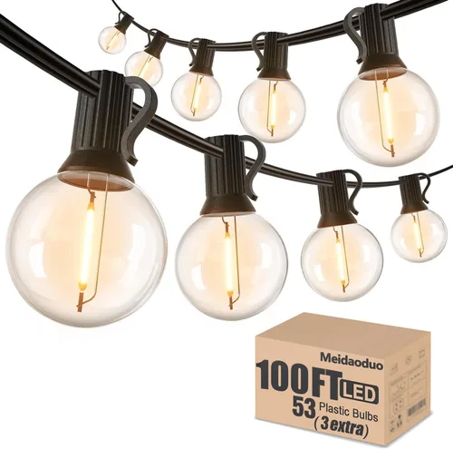 Vista 13 de 200 pies de luces de cadena LED al aire libre Edison para exteriores, impermeables, 2200K, luces de patio con 104 bombillas de plástico