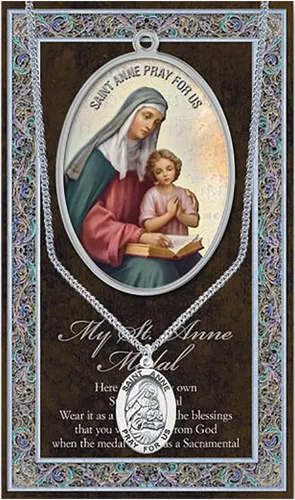 Vista 4 de Rosemarie Collections Colgante de medalla religiosa de peltre para mujer, collar de acero inoxidable con biografía y carpeta de imágenes, 18 pulgadas