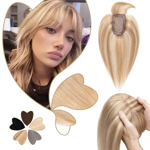 Vista 32 de Benehair Peluca de cabello con clip con flequillo, peluca secreta de cabello 100% humano, postizo superior con flecos, peluca de repuesto