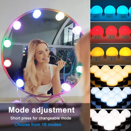 Vista 3 de Luces de tocador de maquillaje para espejo, luces LED estilo Hollywood con 14 bombillas regulables