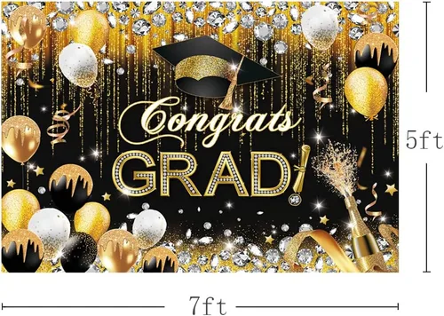 Vista 3 de MEHOFOND Telón de fondo con texto en inglés "Congrats Grad" para la clase de 2025, decoraciones de fiesta de graduación para fotografía