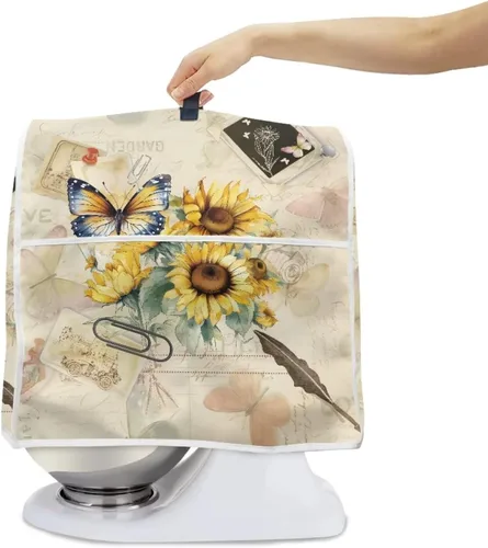 Vista 2 de UNICEU Protector de cubierta de batidora de soporte de cocina con estampado retro de mariposa de girasol, con mango superior, cubierta de polvo