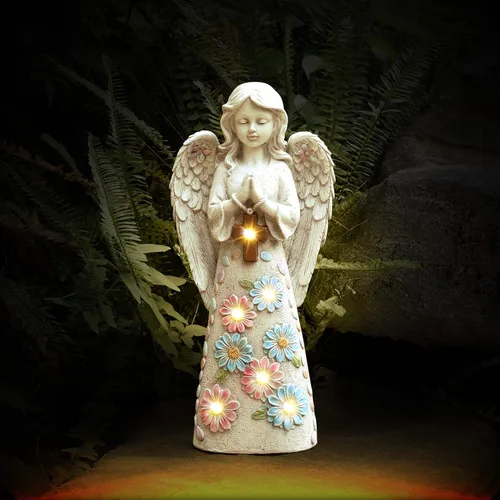 Vista 5 de Voveexy Estatua de jardín de ángel para exteriores, escultura de jardín alimentada por energía solar con 6 LED de resina para decoración de patio