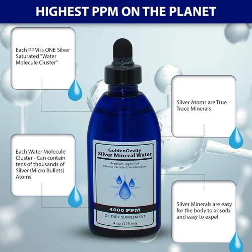 Vista 4 de Plata coloidal atómica bioactiva de 4000 PPM, 4 onzas, no tóxico, sin OMG, suplemento de apoyo inmunológico