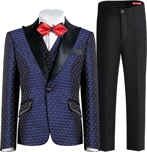 Vista 2 de ELPA ELPA Traje de esmoquin para niños, esmoquin floral ajustado para niños, esmoquin formal para graduación, Halloween, fiesta de Navidad