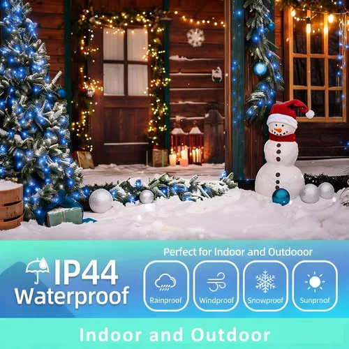 Vista 5 de WISD - Cadena de luces de Navidad al aire libre 200 LED 13m luces de hadas centelleantes para interiores, enchufables para decoración de árbol