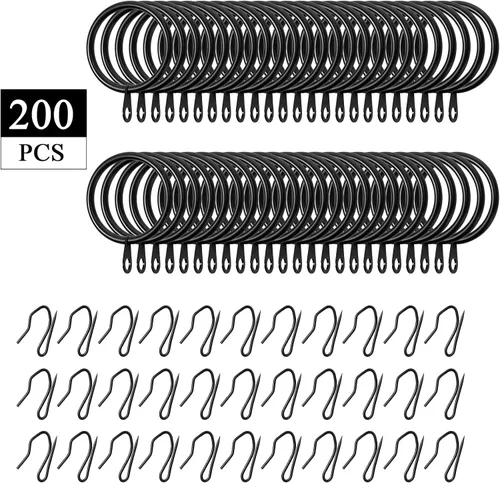 Vista 2 de Qunclay Juego de 100 anillos de cortina de metal de 0.98 pulgadas con ojales, ganchos de cortina para cortinas y ganchos de metal para cortinas