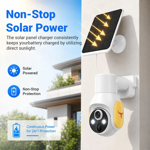 Vista 4 de Cámara de seguridad FameVibe 1080p inalámbrica con panel solar, detección inteligente de humanos con IA, audio de 2 vías, visión nocturna a