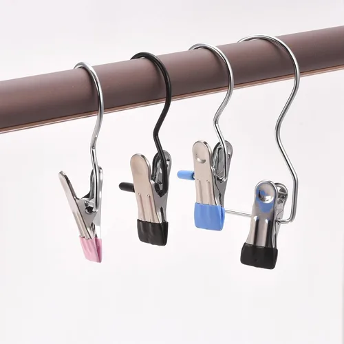 Vista 5 de uxcell Clips de lavandería con gancho, perchas de metal para botas cromadas, color negro, 4.488 in, 6