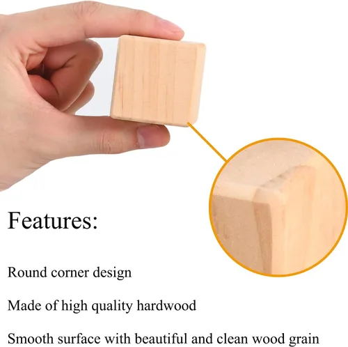 Vista 5 de Cubos de madera, bloques de madera natural de 1.5 pulgadas, 10 bloques cuadrados sin terminar con esquinas redondeadas para manualidades, bloques