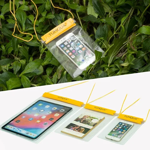 Vista 6 de YUMQUA Juego de 5 bolsas transparentes impermeables para documentos, mapas, cámara, teléfono celular, llave de automóvil, se adapta a kayak, barco