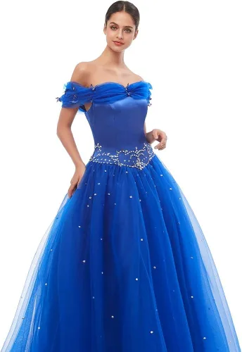 Vista 3 de Engerla Vestido largo de quinceañera de tul con cuentas para mujer