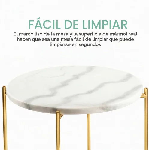 Vista 8 de Mesa auxiliar de mármol real, no requiere montaje, mesa auxiliar redonda para sala de estar, mesita de noche moderna de 15 pulgadas con patas