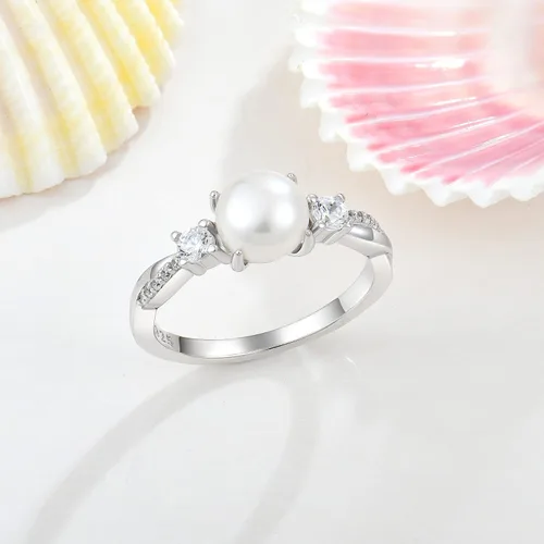 Vista 4 de STARCHENIE Anillos de perlas, anillo de compromiso de boda con nudo celta para mujer, anillo de plata de ley talla 5-10