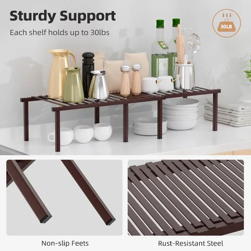 Vista 3 de STORAGE MANIAC Juego de 4 estantes organizadores de gabinete de cocina expandibles, estantes de encimera de cocina, estante de especias para cocina
