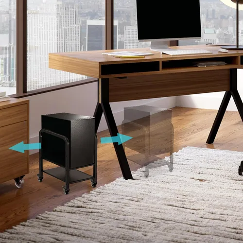 Vista 6 de Soporte de torre para computadora, soporte de piso de PC de altura ajustable de 2 niveles para torre pequeña/media, carrito de metal completo