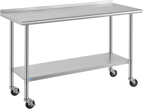 Vista 91 de ROCKPOINT Mesa de acero inoxidable para preparación y trabajo, 14x24 pulgadas; mesa de cocina comercial de metal NSF resistente con estante inferior