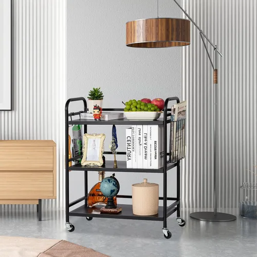 Vista 4 de HDANI Carrito de metal rodante de 3 niveles, carrito multiusos de alta capacidad resistente para oficina, cocina, sala de estar, dormitorio, negro