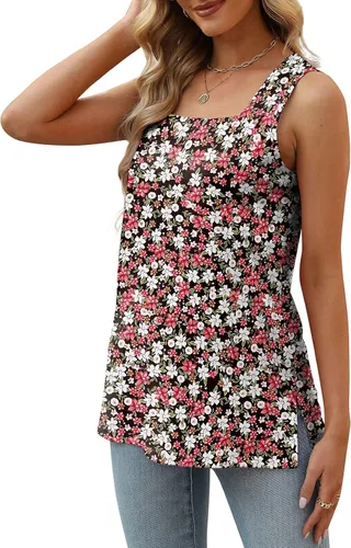 Vista 3 de XIEERDUO Camisetas sin mangas de verano para mujer, cuello cuadrado, ajuste holgado, casual, a la moda, sin mangas