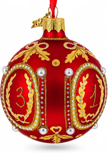 Vista 2 de 1893 Cáucaso Royal Egg - Bola de cristal soplado rojo adorno de Navidad 3.25 pulgadas