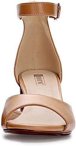 Vista 3 de IDIFU Sandalias de tacón bajo Candie para mujer, puntera abierta, correa gruesa al tobillo, zapatos de vestir de boda, 5