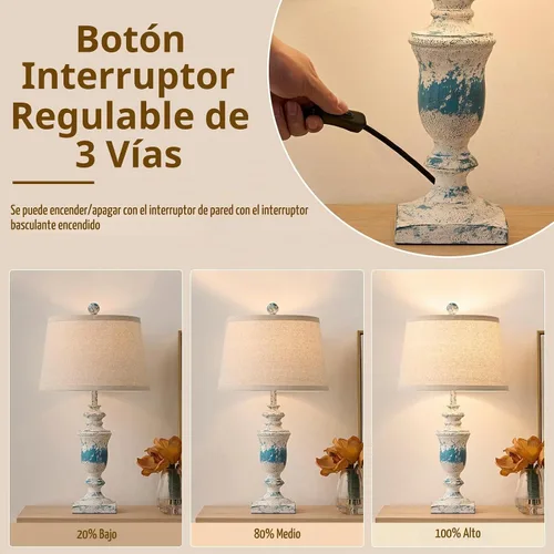 Vista 3 de SAIWEYA Juego de 2 lámparas de mesa de granja de 23 pulgadas, lámparas regulables de 3 vías con 2 bombillas LED e interruptor basculante, lámpara