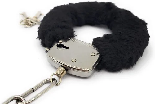 Vista 4 de Esposas de felpa con llaves, esposas de juguete, accesorios para disfraz de escenario (negro, 1)