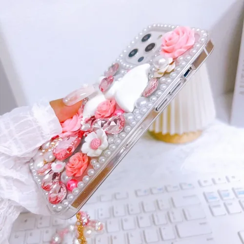 Vista 8 de Funda protectora para Samsung Galaxy Note 8 con diamantes de imitación de lujo, con diamantes de imitación de lujo, diseño de flores, perlas, 3D