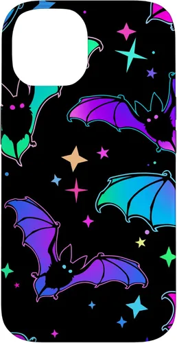 Vista 4 de iPhone 16 Gótico Bat Halloween Patrón Spooky Bats Lover Regalo en funda negra