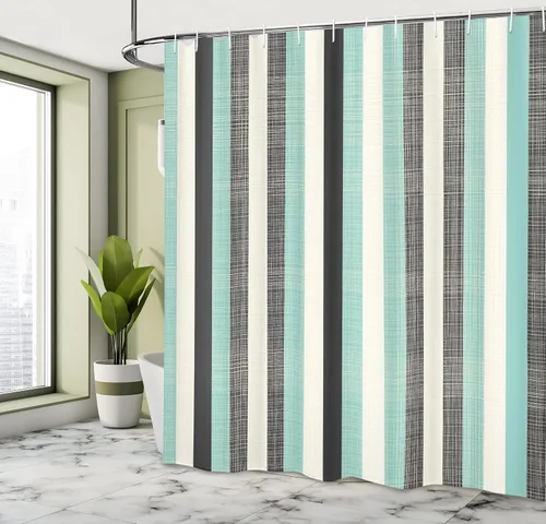 Vista 4 de Ambesonne Cortina de ducha retro, diseño clásico de rayas verticales, imagen, imagen antigua, obra de arte, juego de decoración de baño de tela