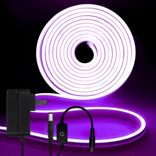 Vista 37 de iNextStation Blue LED Light Strip, 16.4ft/5m 12V Silicone Flexible Neon Rope Lights, IP65 Waterproof Cuttable LED Strip Lights for Gaming Room