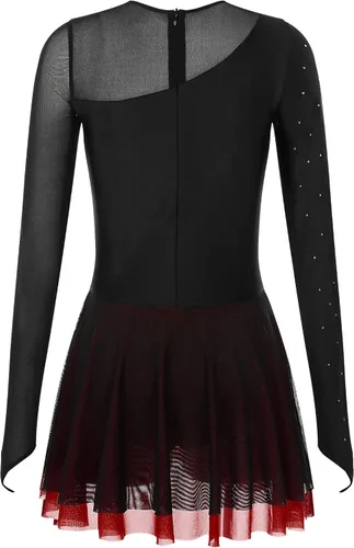 Vista 5 de Vestidos líricos de patinaje artístico para mujer, leotardos de baile de diamantes de imitación, uniformes de baile de ballet mayorette
