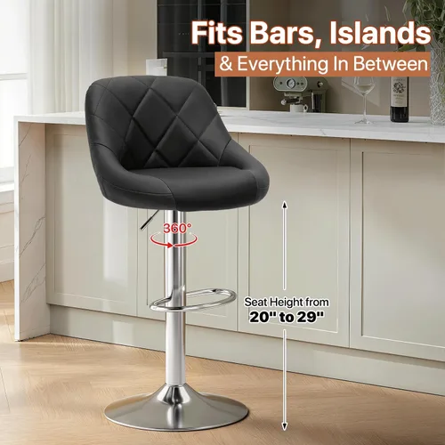 Vista 8 de Magshion Juego de 2 taburetes de bar, taburetes de bar giratorios de altura de mostrador, moderna silla de isla con respaldo y reposapiés para Negro