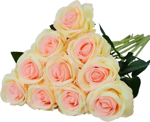 Vista 13 de Eternal Blossom 10 flores artificiales de seda de rosa negra de 19.7 in para ramo de novia, decoración de boda para el hogar Negro