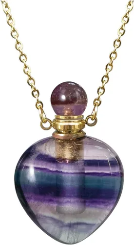 Vista 13 de Perfume Bottle Necklace Heart Shape, Amethyst Necklace Healing Crystal for Women, Essential Oil Diffuser Bottle Necklace Jewelry for Liquid