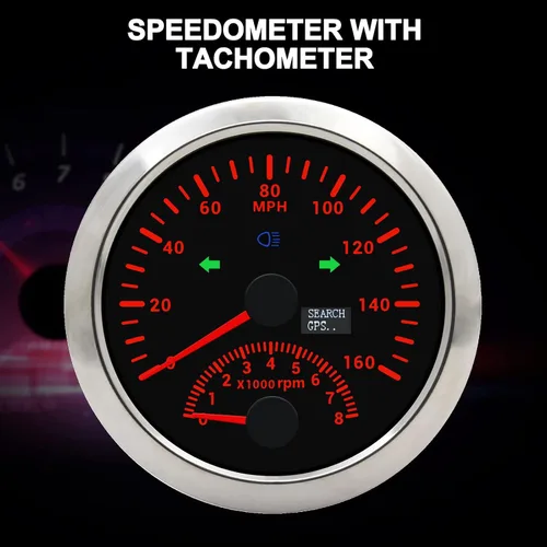 Vista 4 de KAOLALI Velocímetro GPS de 3.346 in 0-160MPH con tacómetro calibre 0-8000RPM para coche, barco, motocicleta, camión, medidor de velocidad