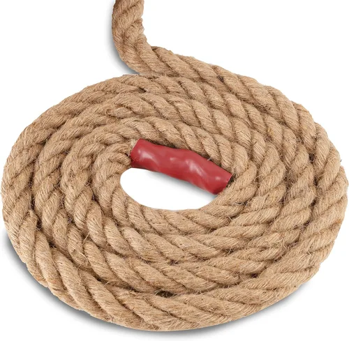 Vista 2 de Cuerda Manila de yute natural, 1 1/2 pulgadas x 49 pies, cuerda de cáñamo de fibra trenzada de 4 hebras para deportes, decoración, juguetes