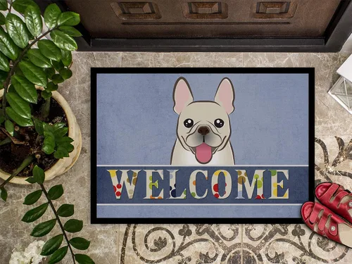 Vista 3 de Caroline's Treasures BB1424MAT - Tapete de bienvenida con diseño de bulldog francés de 18 x 27 pulgadas, color azul, para interiores y exteriores