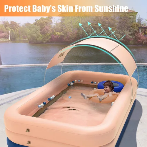 Vista 3 de YUEWO - Piscina inflable con dosel, piscina portátil sobre el suelo para bebés, niños y adultos, para jardín familiar y patio trasero