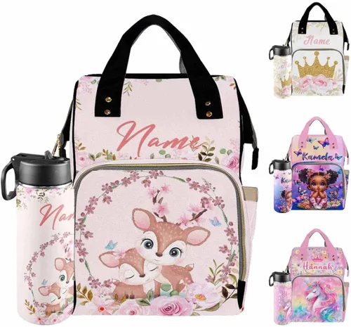 Vista 30 de Mochilas personalizadas con nombre personalizado para bebé, bolsa de pañales con monograma con bolsillos térmicos para adultos y niños, impermeable