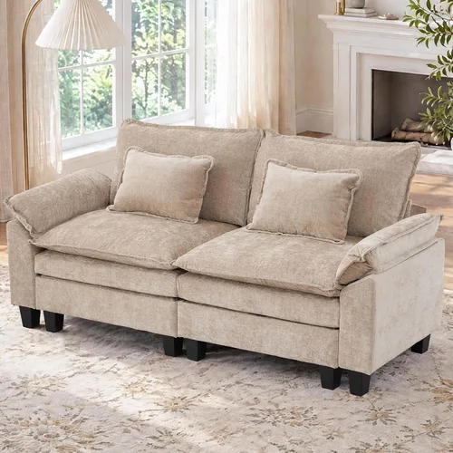 Vista 38 de IPKIG 117" Modular Sectional Cloud Couch, Modern L-Shaped Sofa with Ottoman Blanco beige